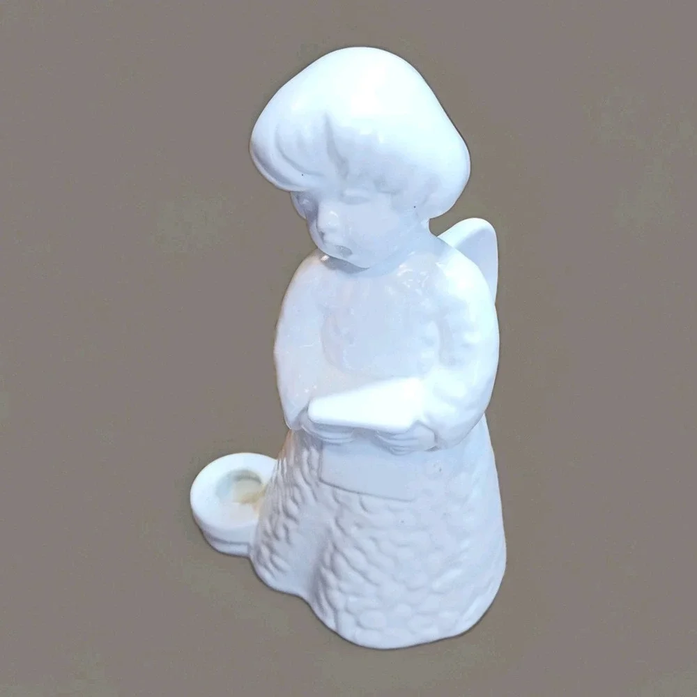 Vintage Goebel White Bisque Porcelain Angel‎ Candle Holder Germany 1960s 6